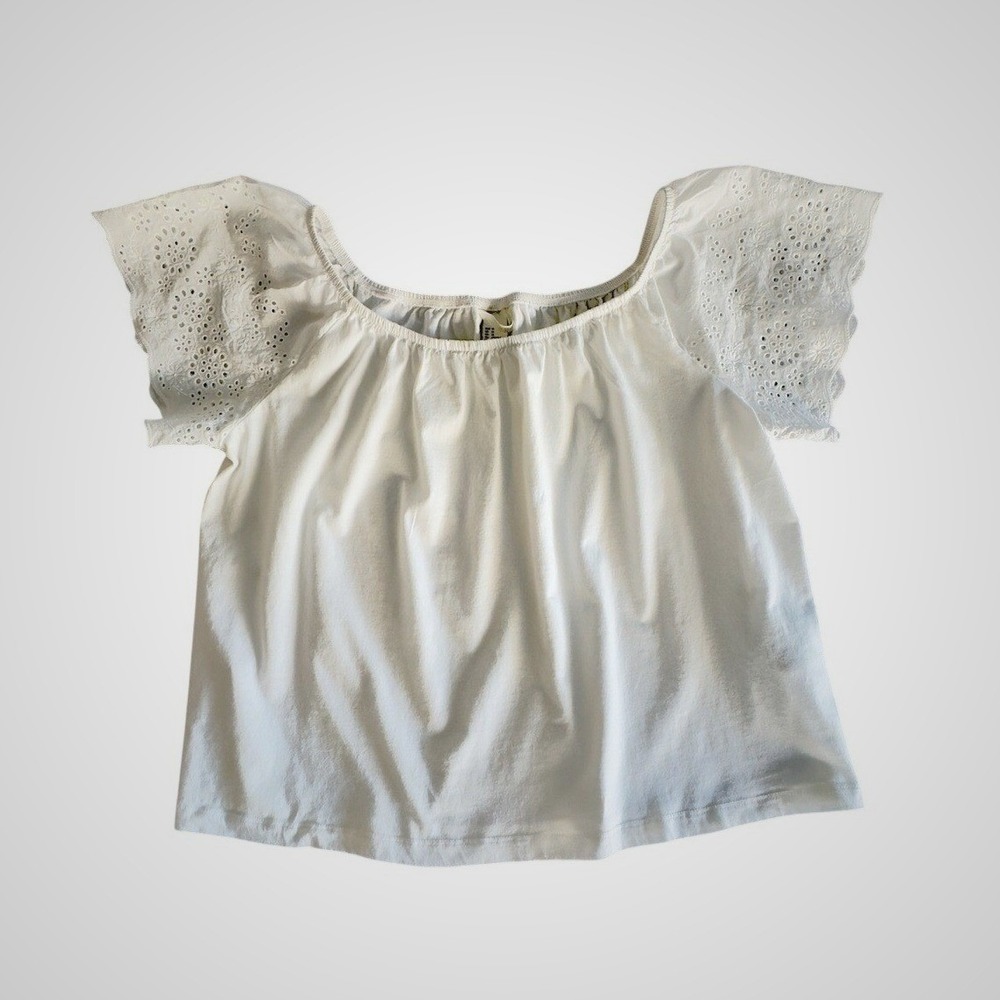 H&M White Eyelet Flutter Sleeve Off Shoulder Top Blouse O/N 271436 Womens Medium